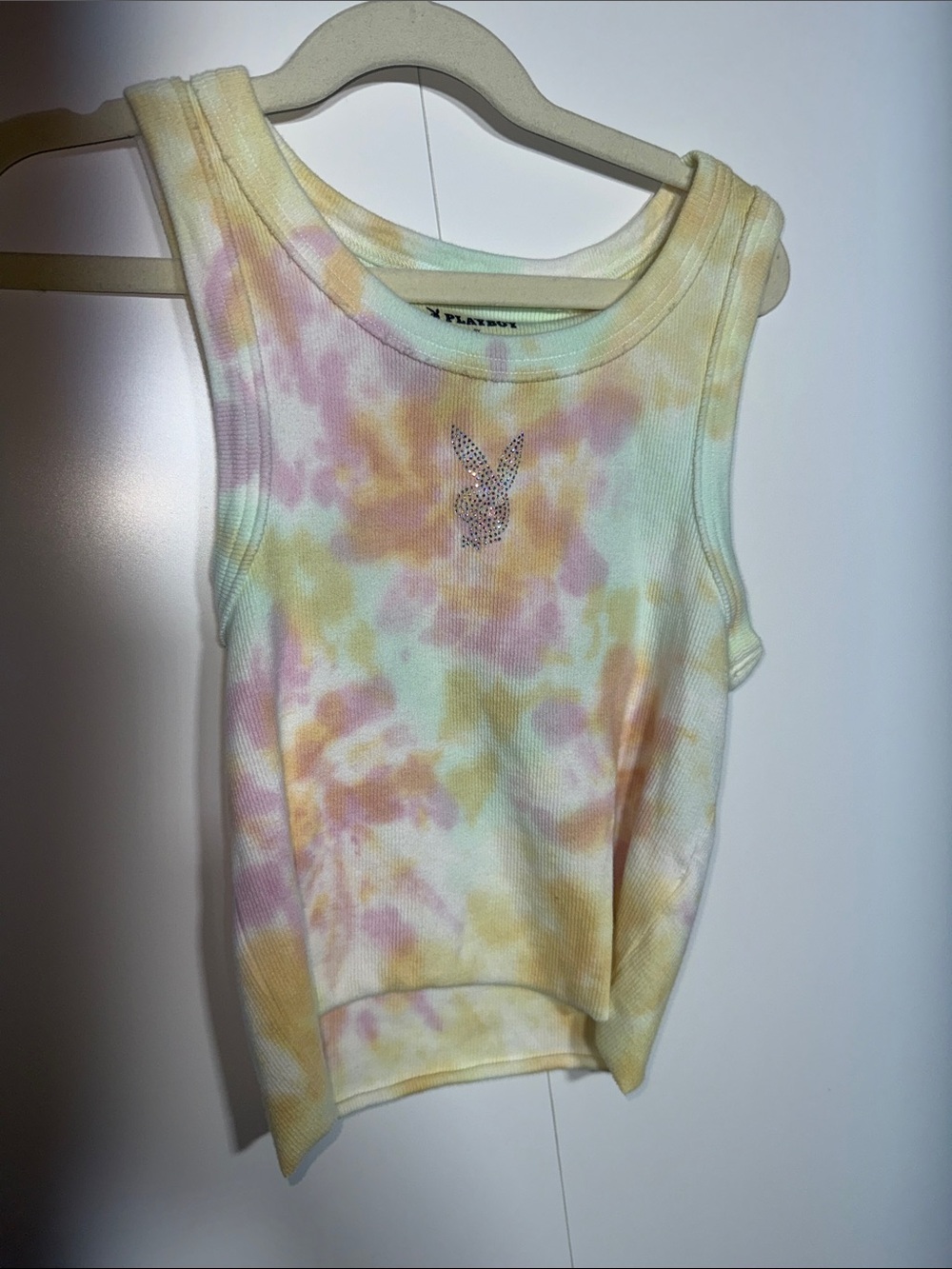 PLAYBOY Pastel Tie-Dye Kids Tank Top with Rhinestone Bunny
